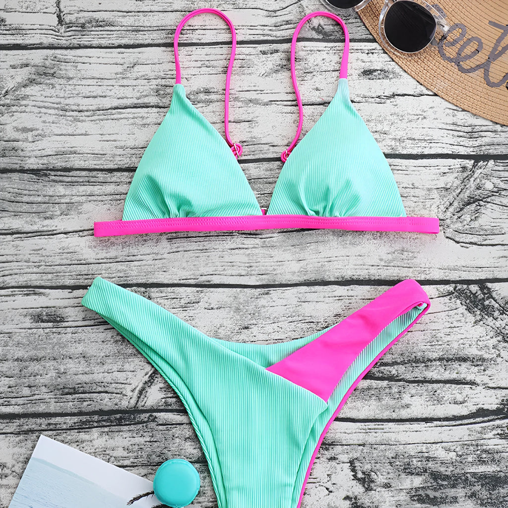 Women's European and American style nylon swimsuit briefs in two pattern colours.