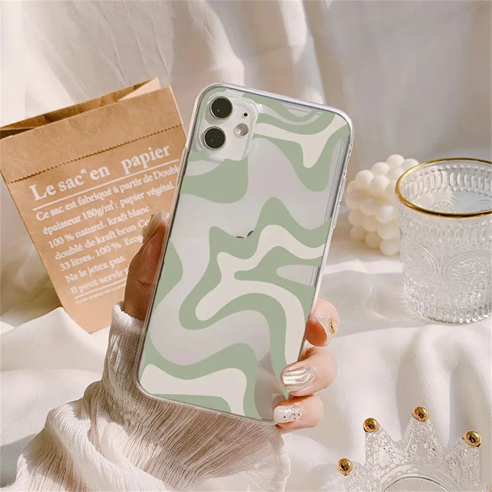 Transparent TPU phone case with striped wave painting pattern for iPhone 14 Pro