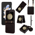 Wireless charging magnetic crossbody flip phone case for Samsung Z Flip 3 4 5 in black with lanyard