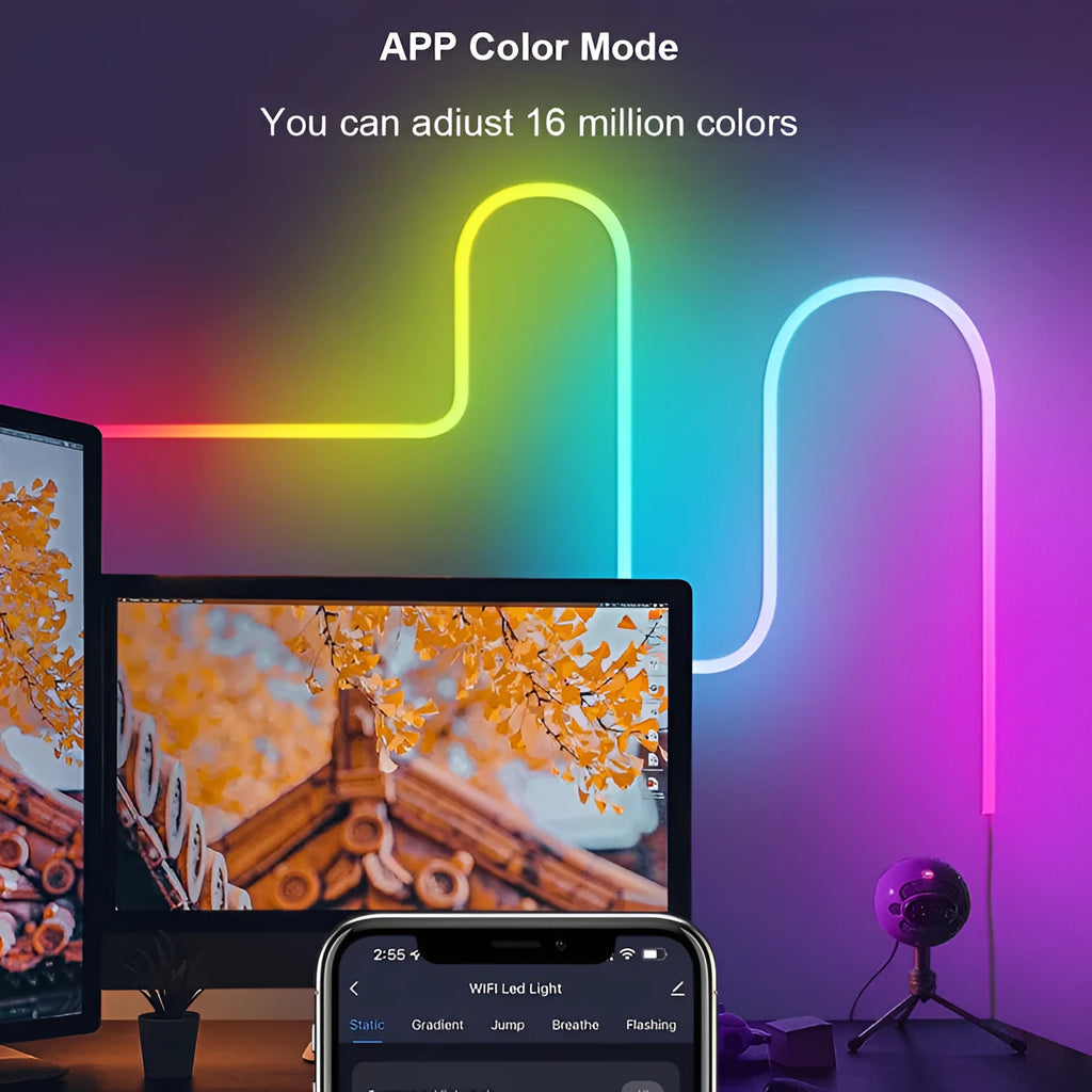 3-metre long USB RGB neon light strip with remote control on a white background