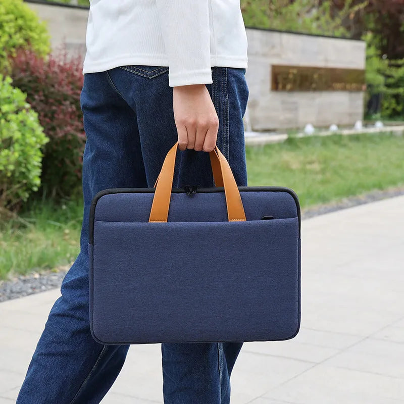 Blue Oxford fabric laptop bag horizontal square shape with zipper closure for 14 inch laptop