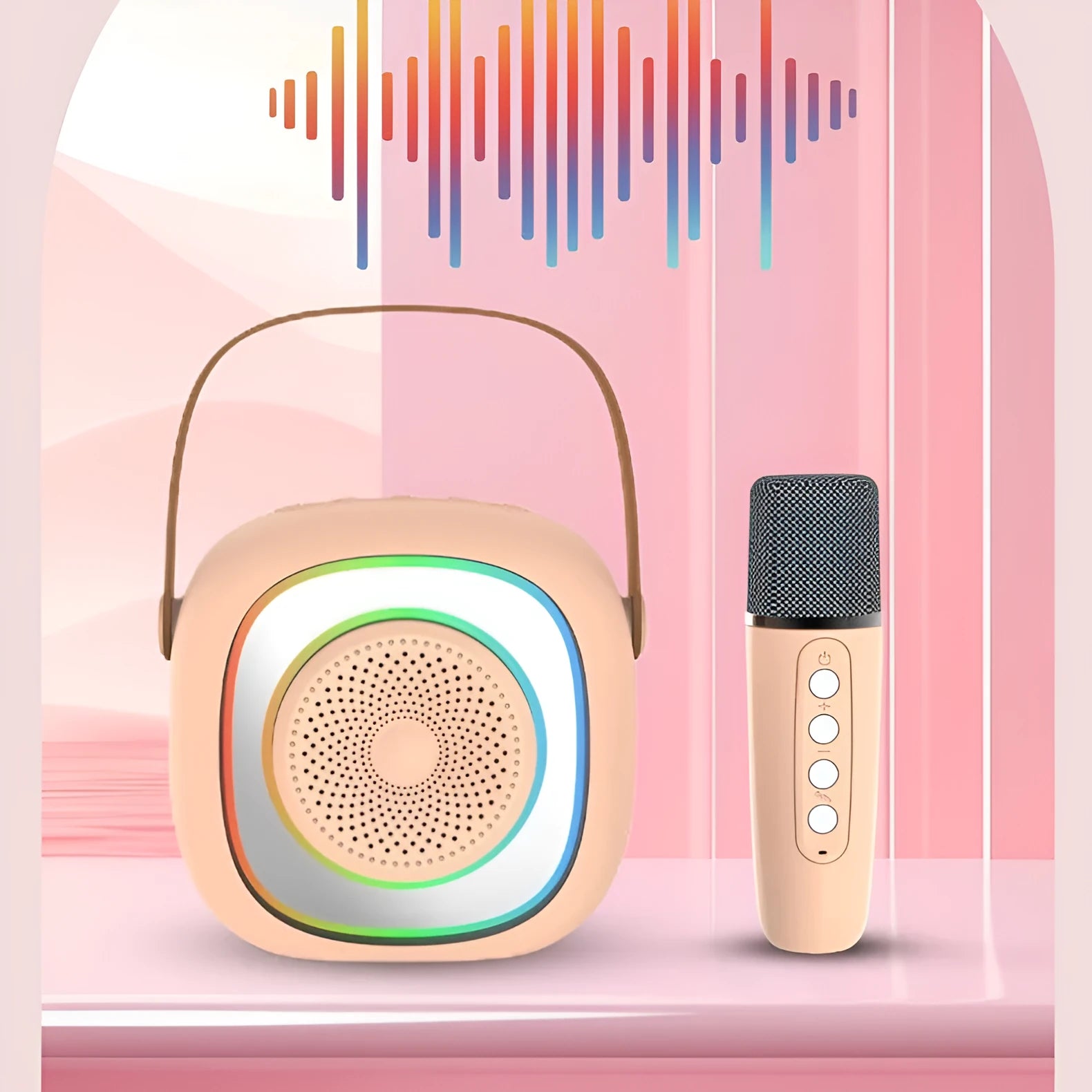 Wireless karaoke microphone with Bluetooth audio component in wheat-accented colour option