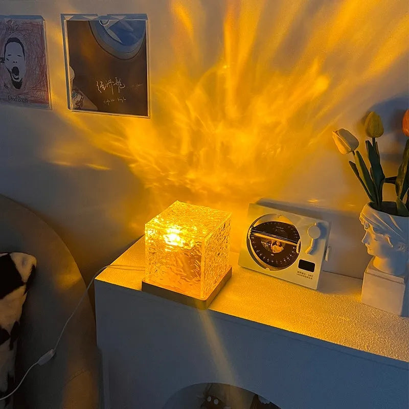 LED water ripple night light with crystal lamp and remote control projecting colourful patterns
