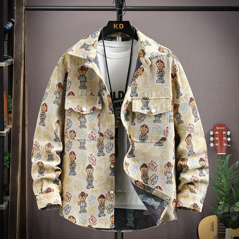 Personality casual lapel shirt coat, long sleeve straight hem, available in multiple colours for spring autumn