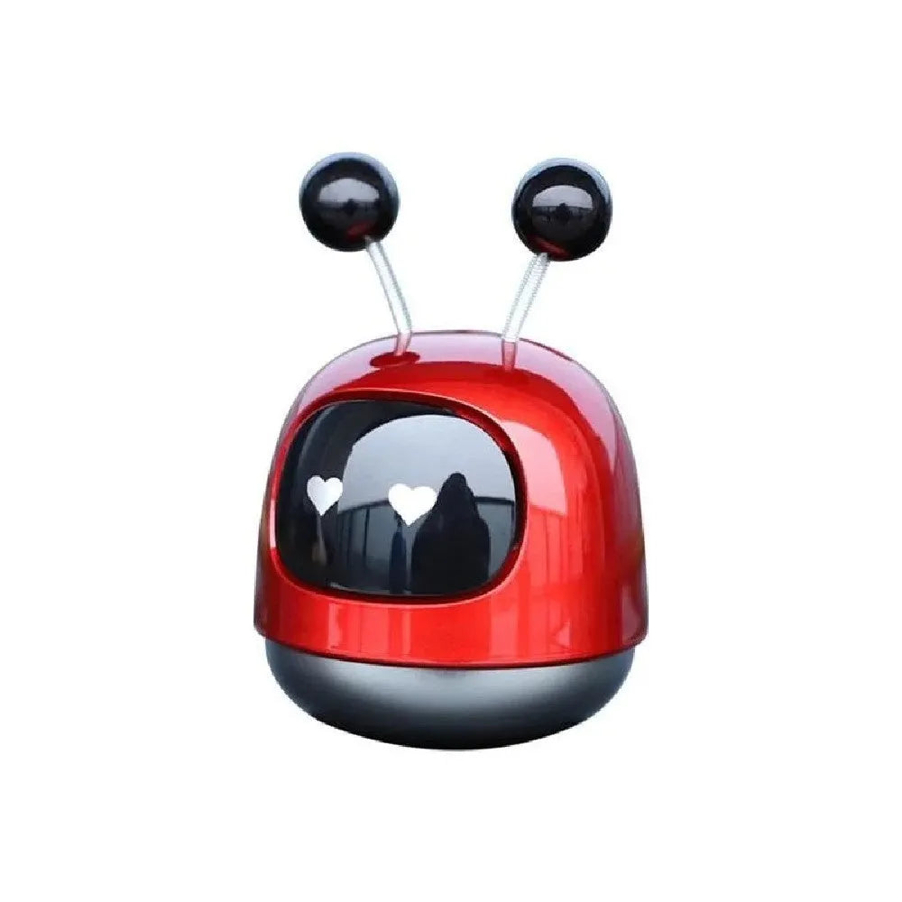 Robot-shaped car vent aromatherapy air freshener diffuser in blue, grey, or red.