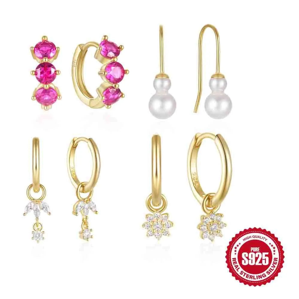 S925 sterling silver geometric earrings with golden sunflower zircon inlay for women.
