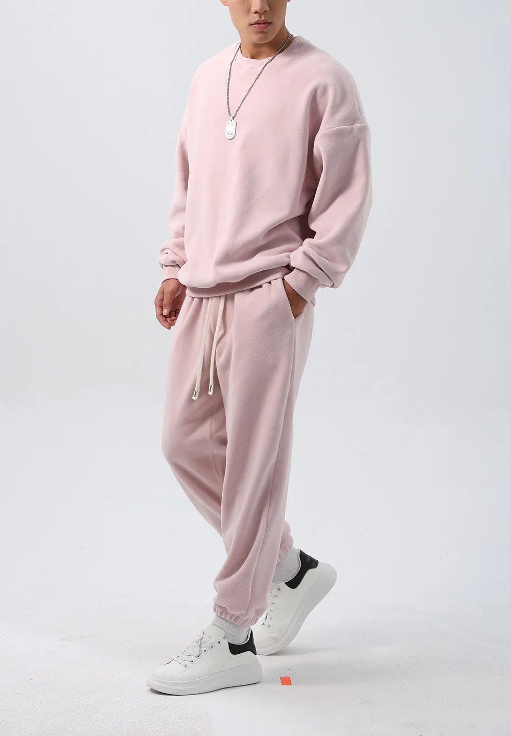 Men's polar fleece sports suit with crew neck coat and padded trousers in winter colours
