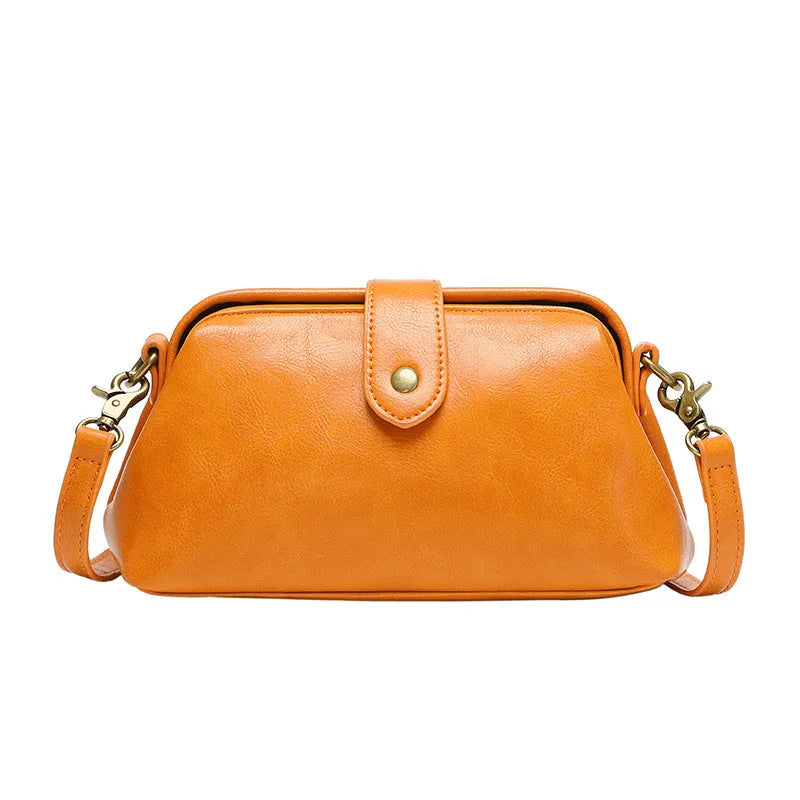 Trend Retro women's messenger bag in brown PU clamshell design with horizontal square shape