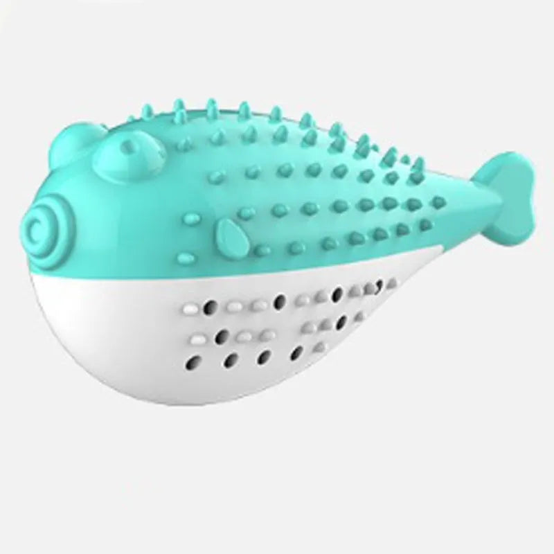 Blue silicone fish-shaped cat chew toy for grabbing and playing