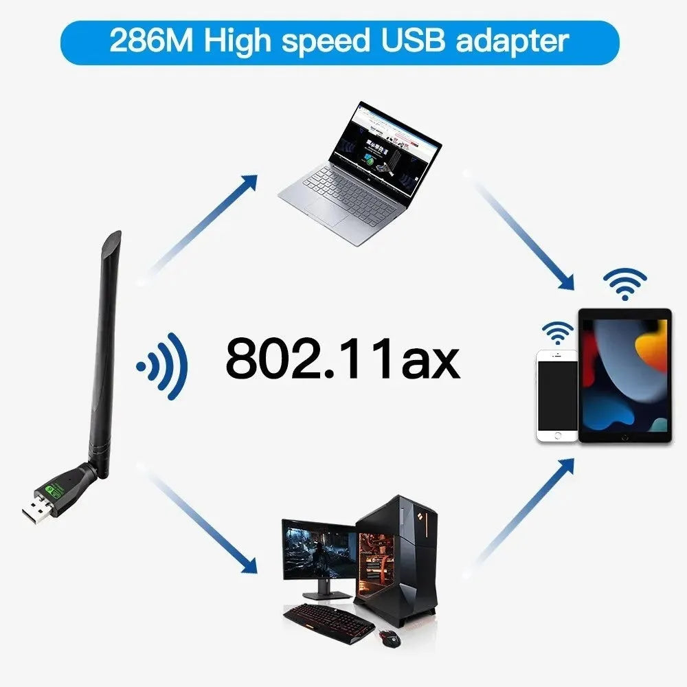 Black USB WiFi 6 wireless network card adapter for PC and laptop connectivity