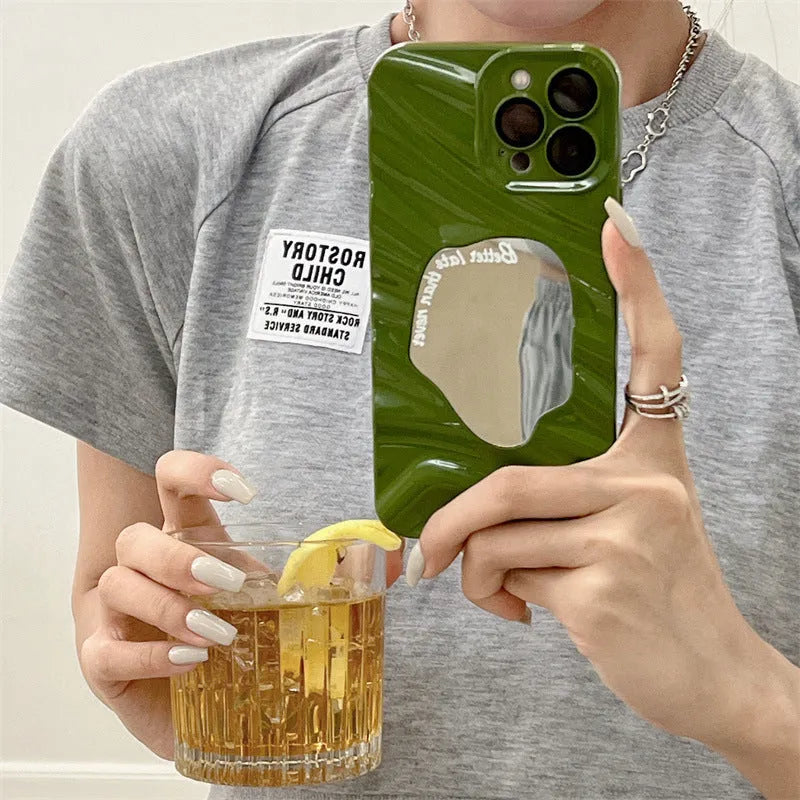 Corrugated mirror phone case for iPhone 14 Plus in TPU with built-in bracket and shockproof protection