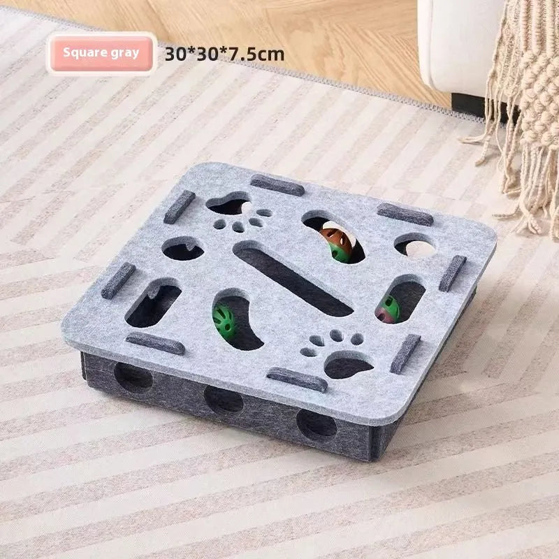Green brown felt cat scratch box toy measuring 30cm by 30cm by 7.5cm