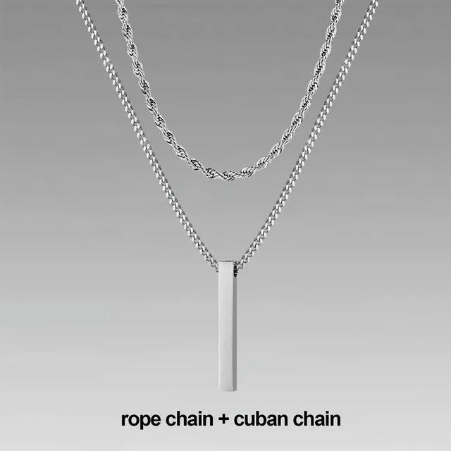 Crystal necklace for men with alloy silver pad finish in European American style