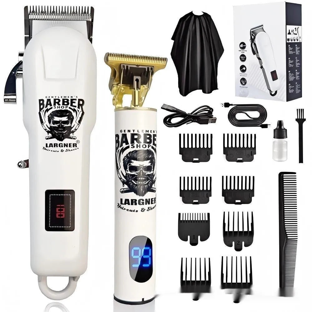 Rechargeable hair clipper kit with stainless steel cutter head and four plastic attachment combs