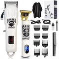 Rechargeable hair clipper kit with stainless steel cutter head and four plastic attachment combs
