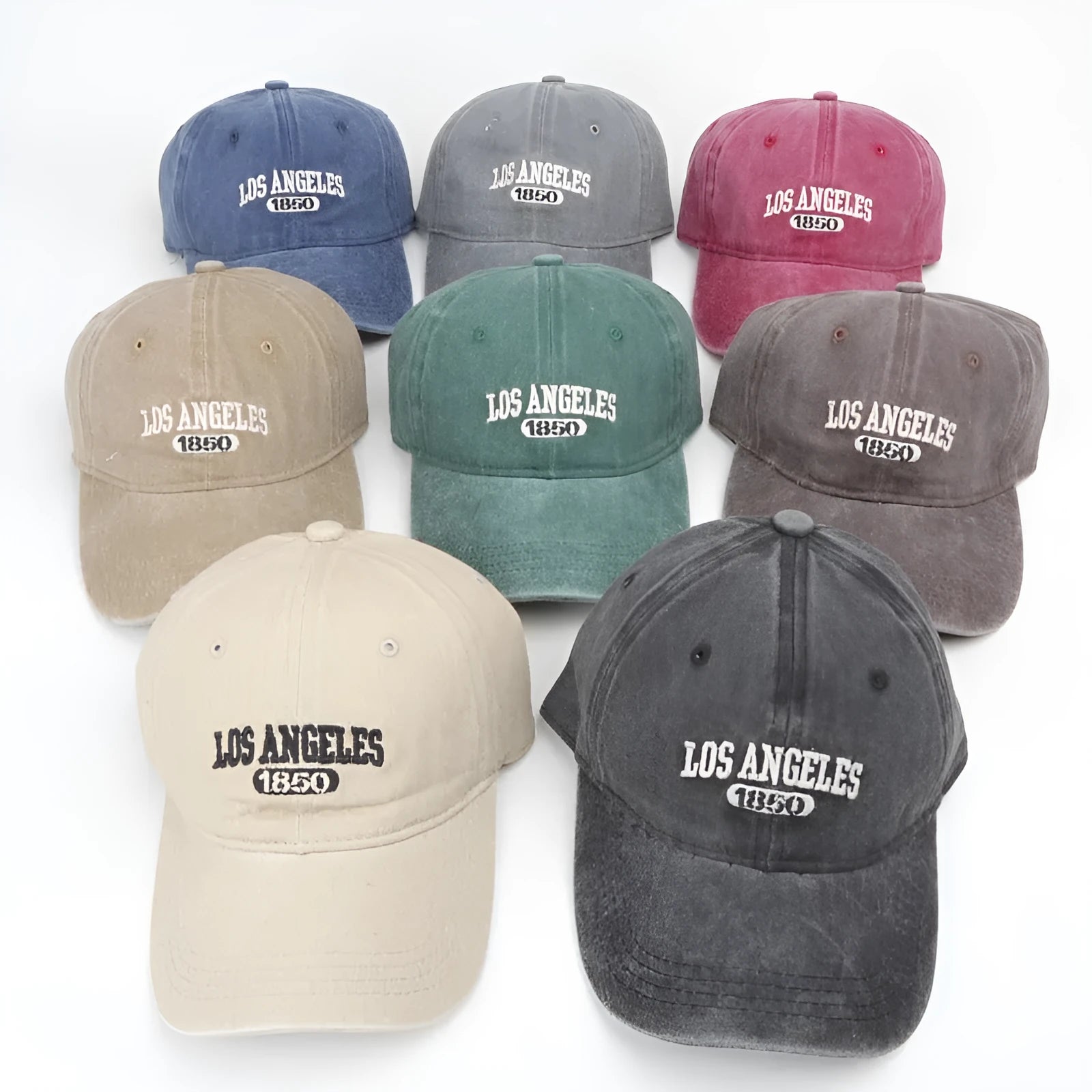 Retro personalised peaked cap with letters embroidery in beige, adjustable strap visible.