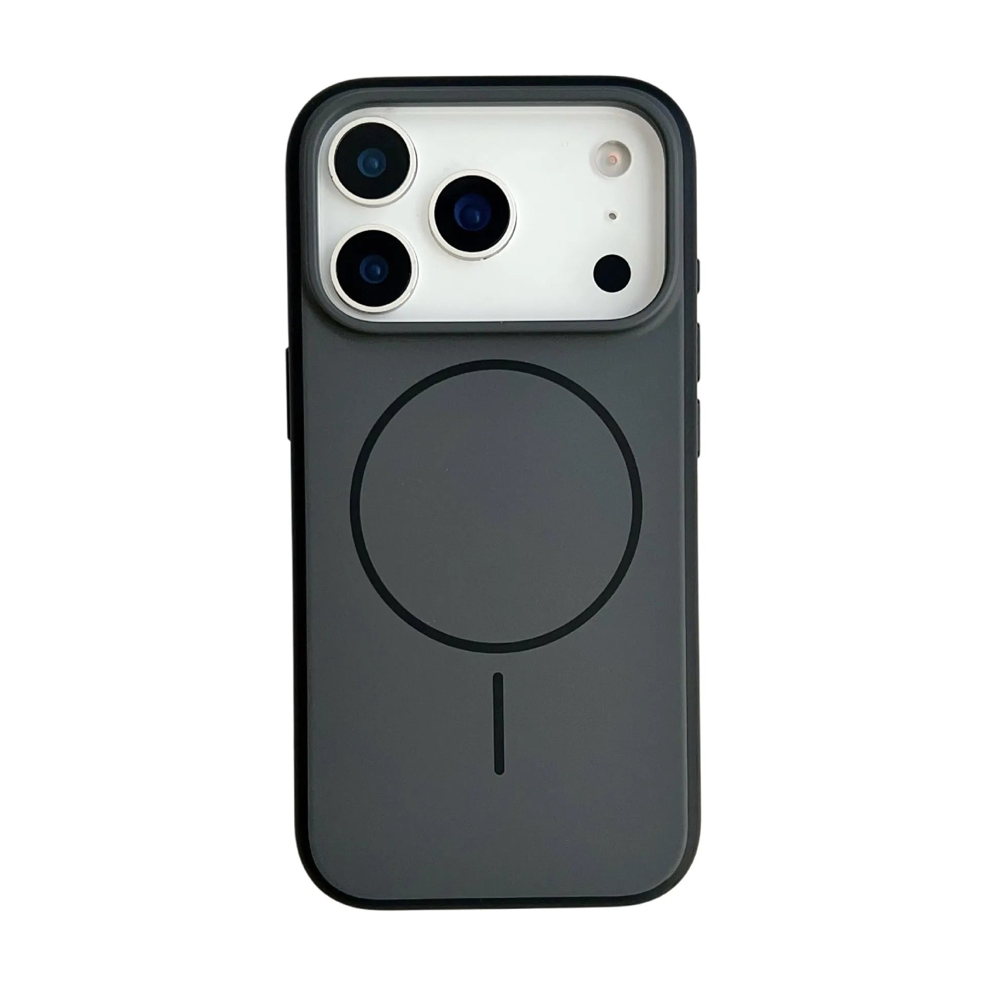 Frosted blue magnetic phone case for iPhone with a prominent AI camera button on the side.