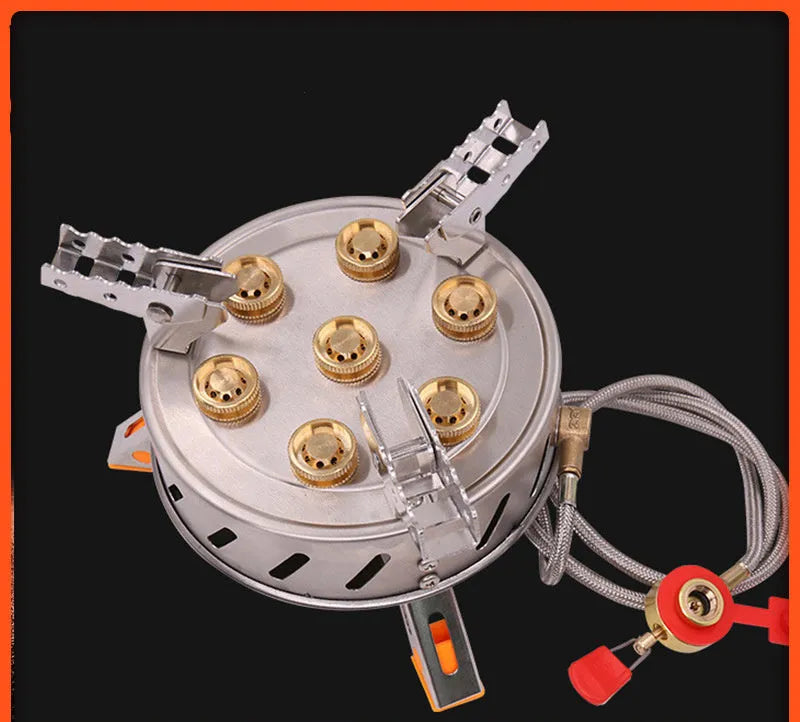 7-burner camping stove with gas connection for outdoor use
