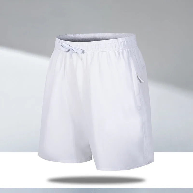 Men's loose fit quick-drying sports shorts in ice silk polyester fabric with micro-elastic waistband
