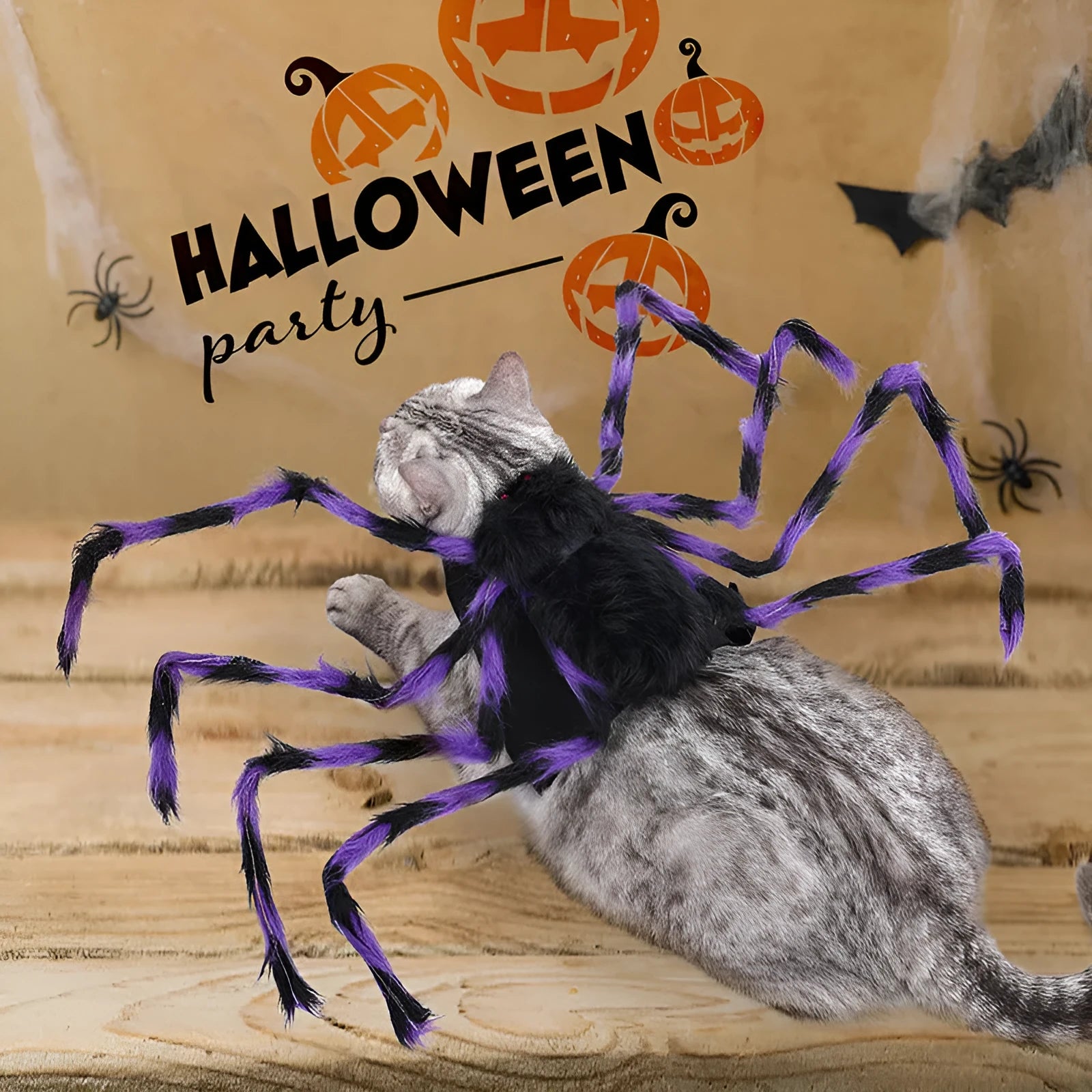 Halloween spider costume for pets in polyester fabric with S M L sizing options