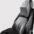 Memory foam car lumbar pillow and headrest set with geometric pattern in black, grey, green, or pink options