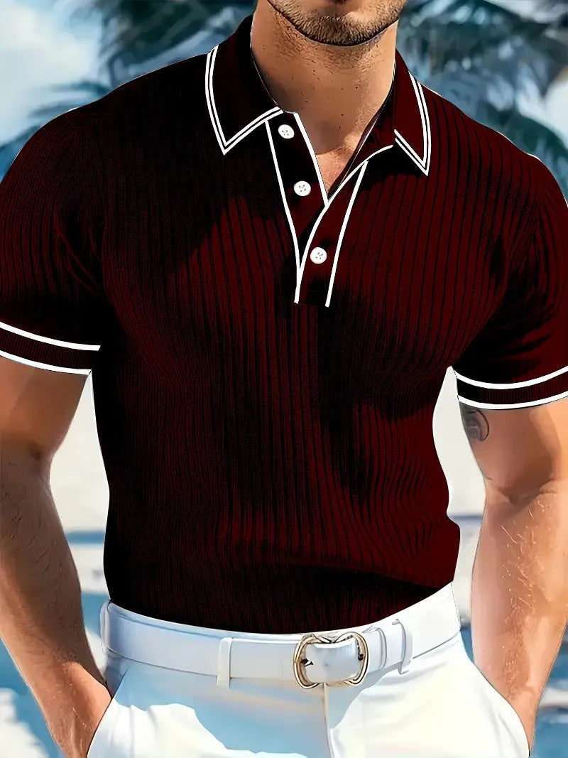 Men's striped polo shirt with short sleeves in loose summer fit available in multiple colours