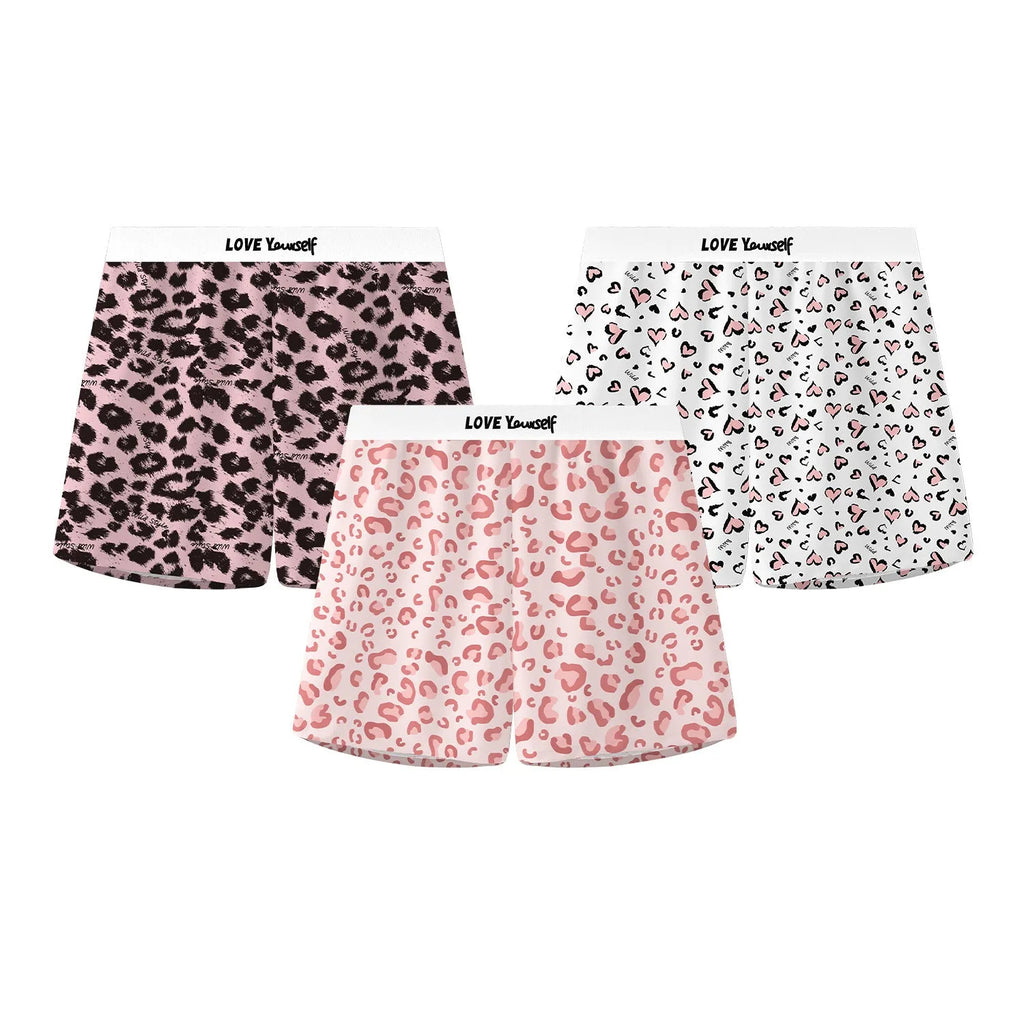 Men's leopard print woven boxer briefs in Ice Silk polyester fabric for quick-drying sports wear