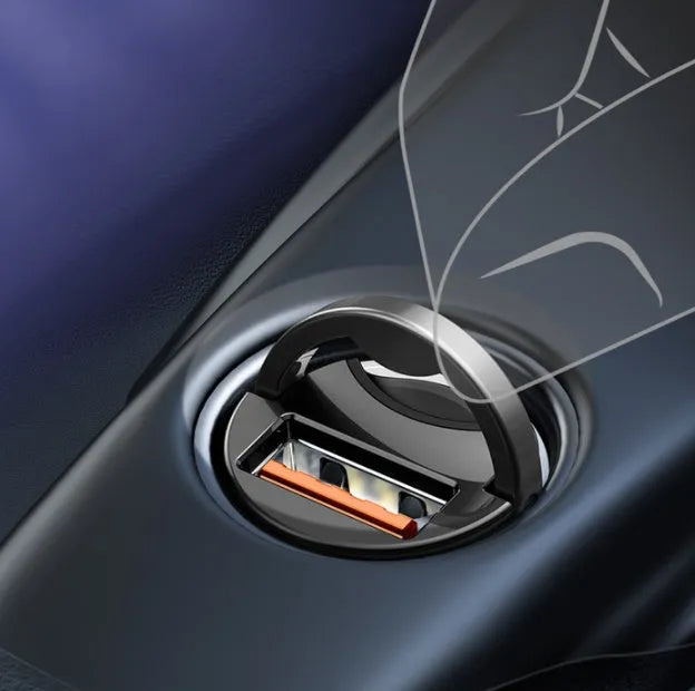 Baseus Huixiaoxing Mini Car Charger 30W single USB PPS fast charger in electro-optic grey with attached 1m cable