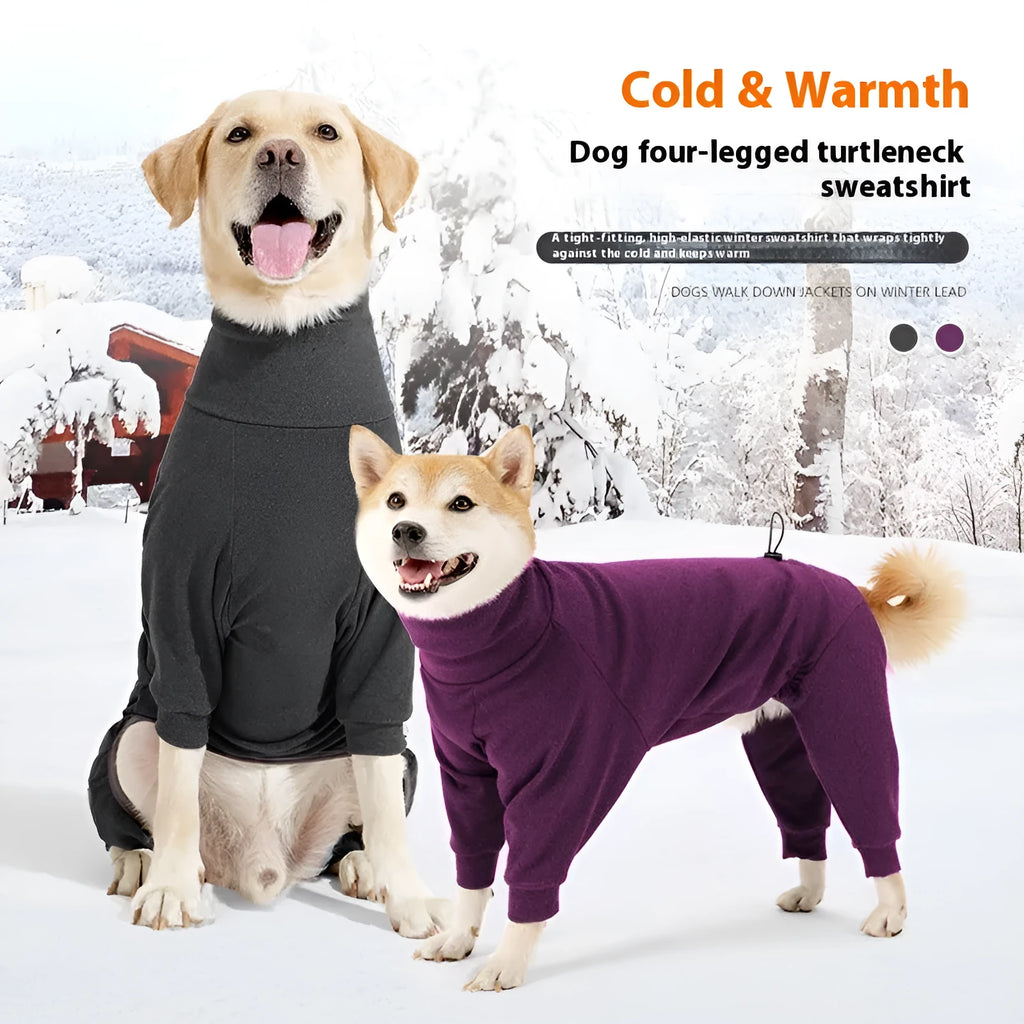 Four-legged polar fleece dog coat with high collar in dark grey or wine red