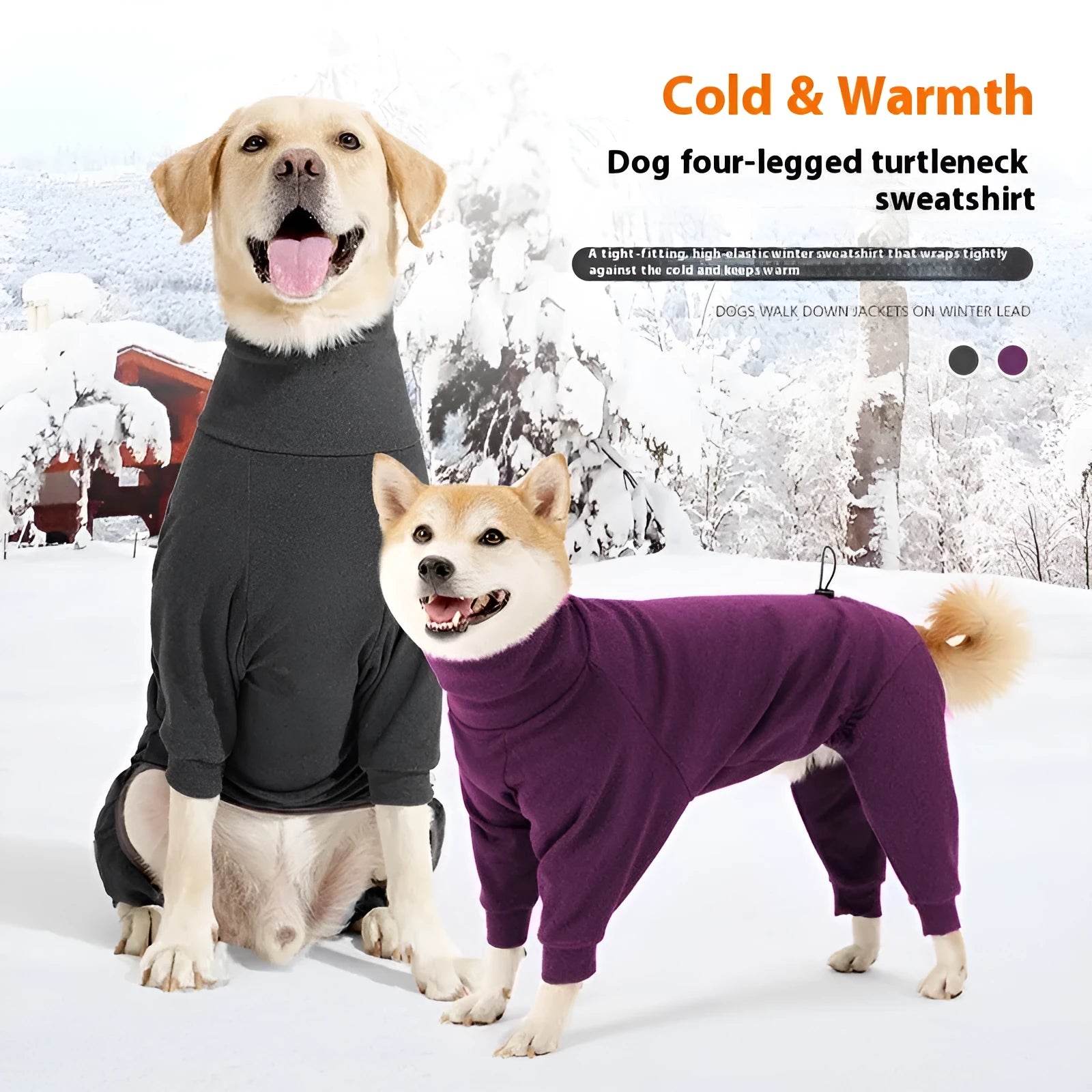 Four-legged polar fleece dog coat with high collar in dark grey or wine red
