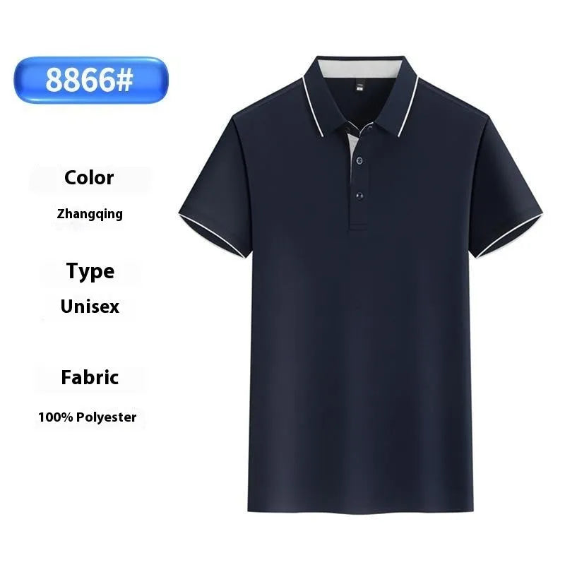 Men's light blue asymmetric overalls polo shirt made from ice silk fabric for summer workwear.