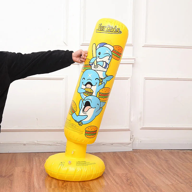 Yellow hamburger pattern inflatable boxing column measuring 120cm tall