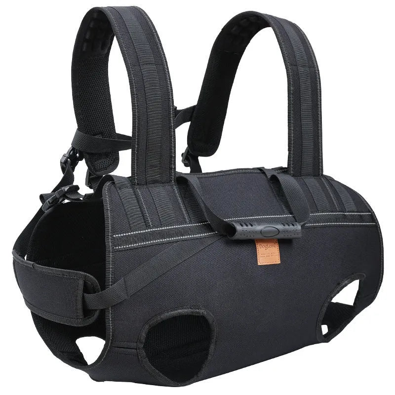 Black Oxford cloth dog backpack for medium to large dogs with soft construction