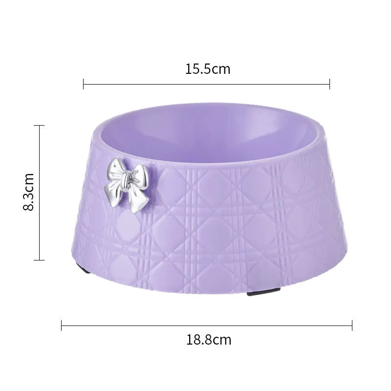 Bowknot pet feeding bowl with diamond pattern in multiple colour options