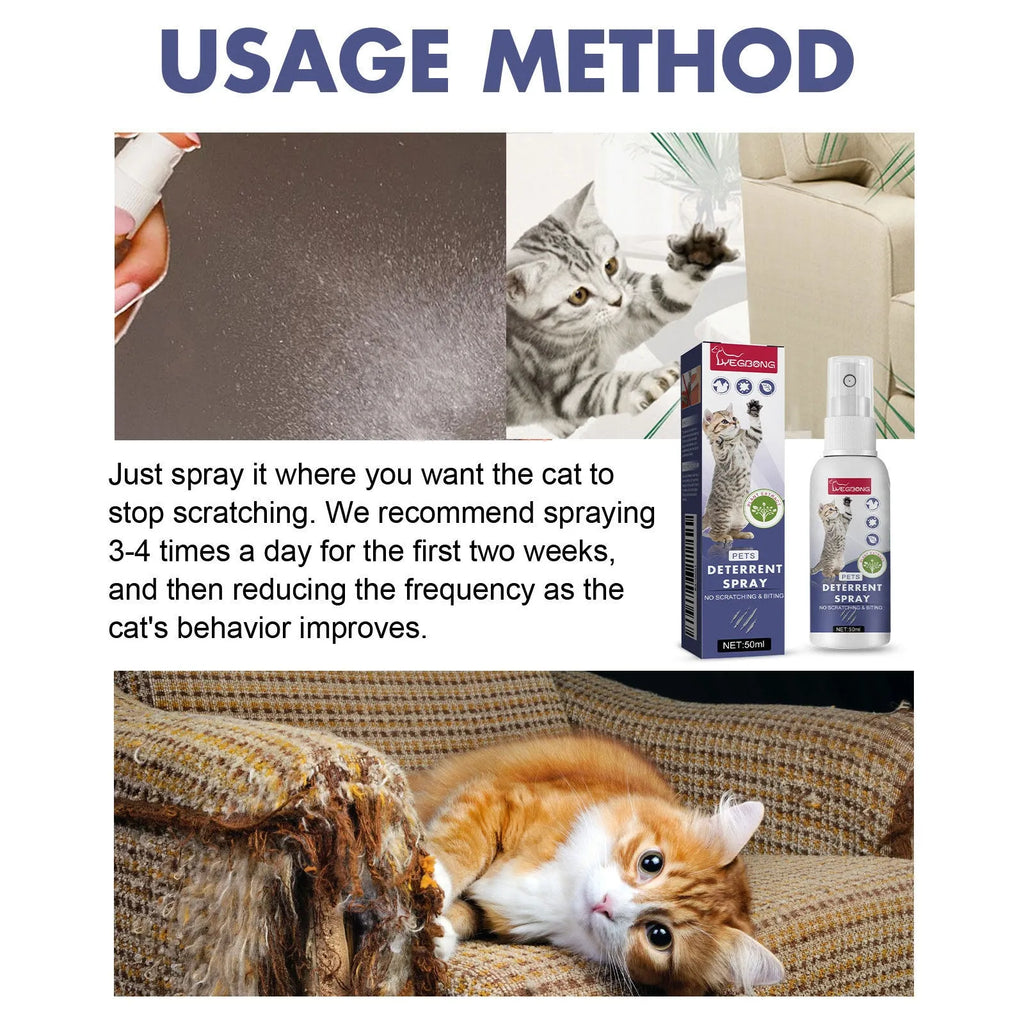 50ml bottle of clear pet deterrent spray in a box to stop cats and dogs scratching furniture.