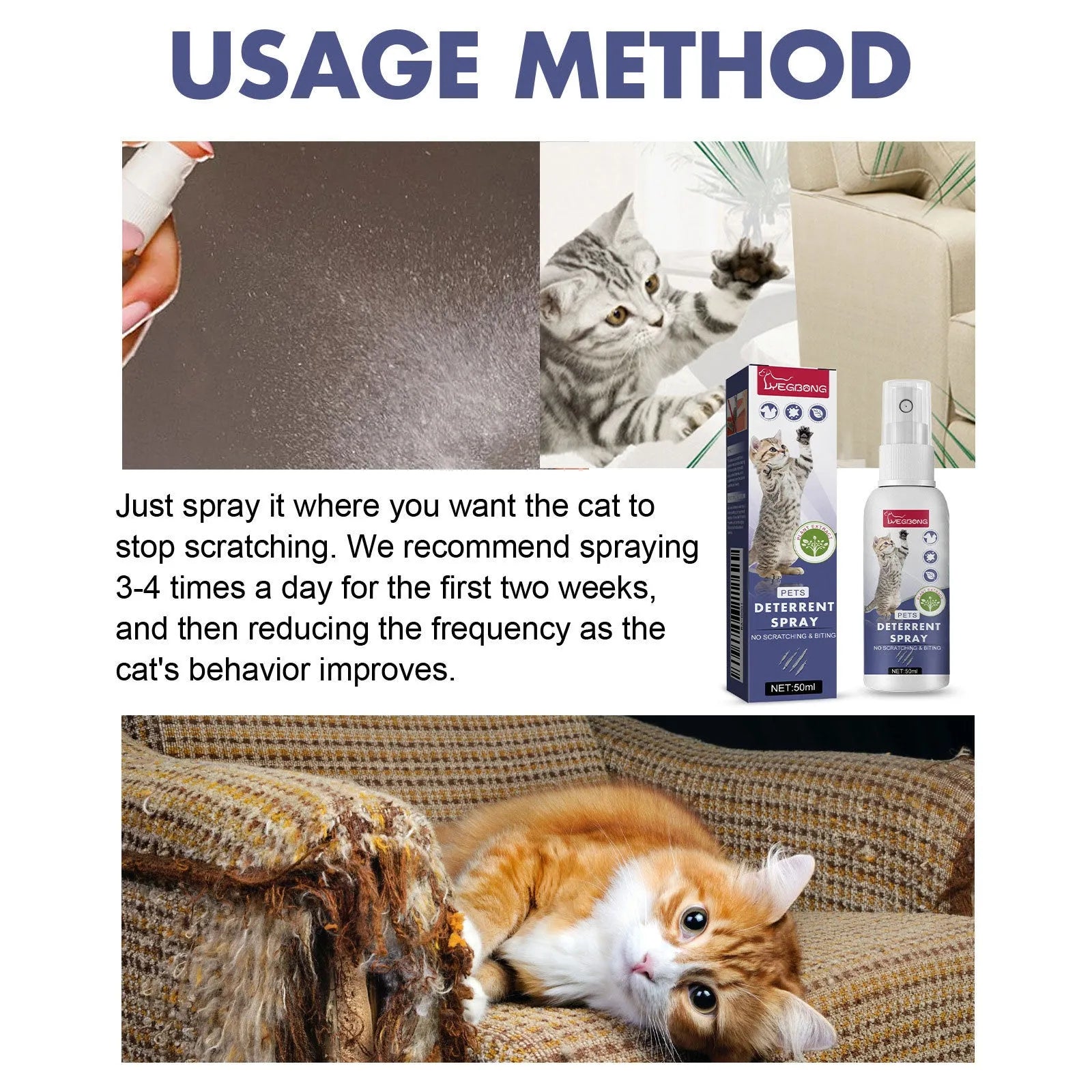 50ml bottle of clear pet deterrent spray in a box to stop cats and dogs scratching furniture.