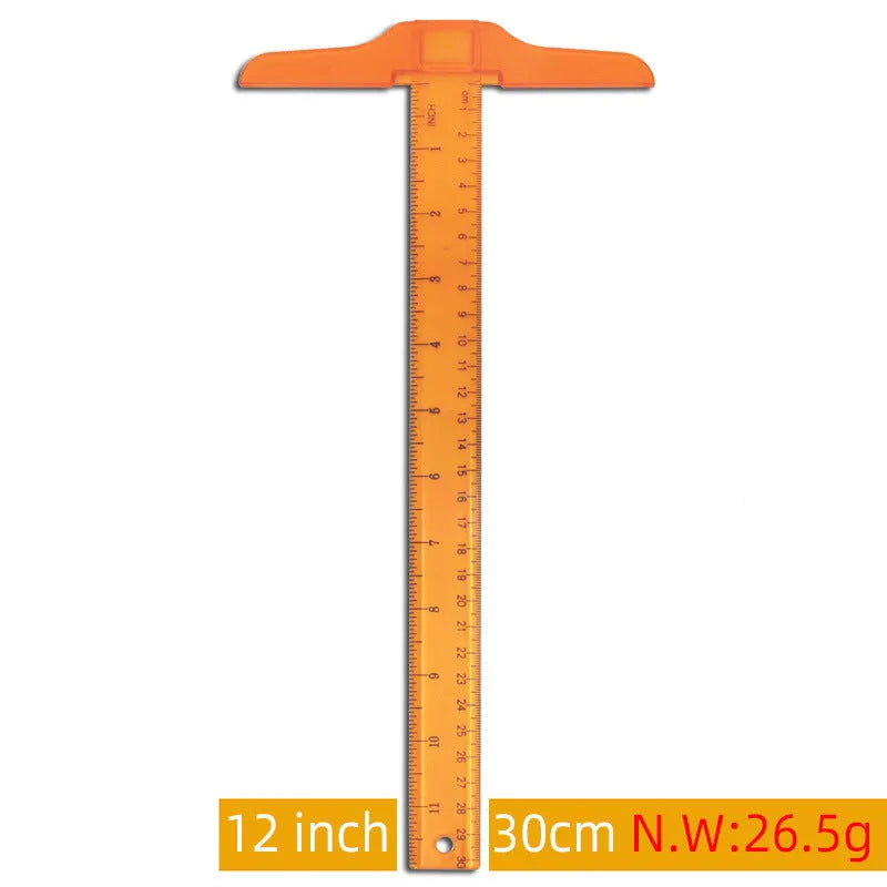 Transparent plastic T-square drafting ruler with 30cm length for architectural drawing