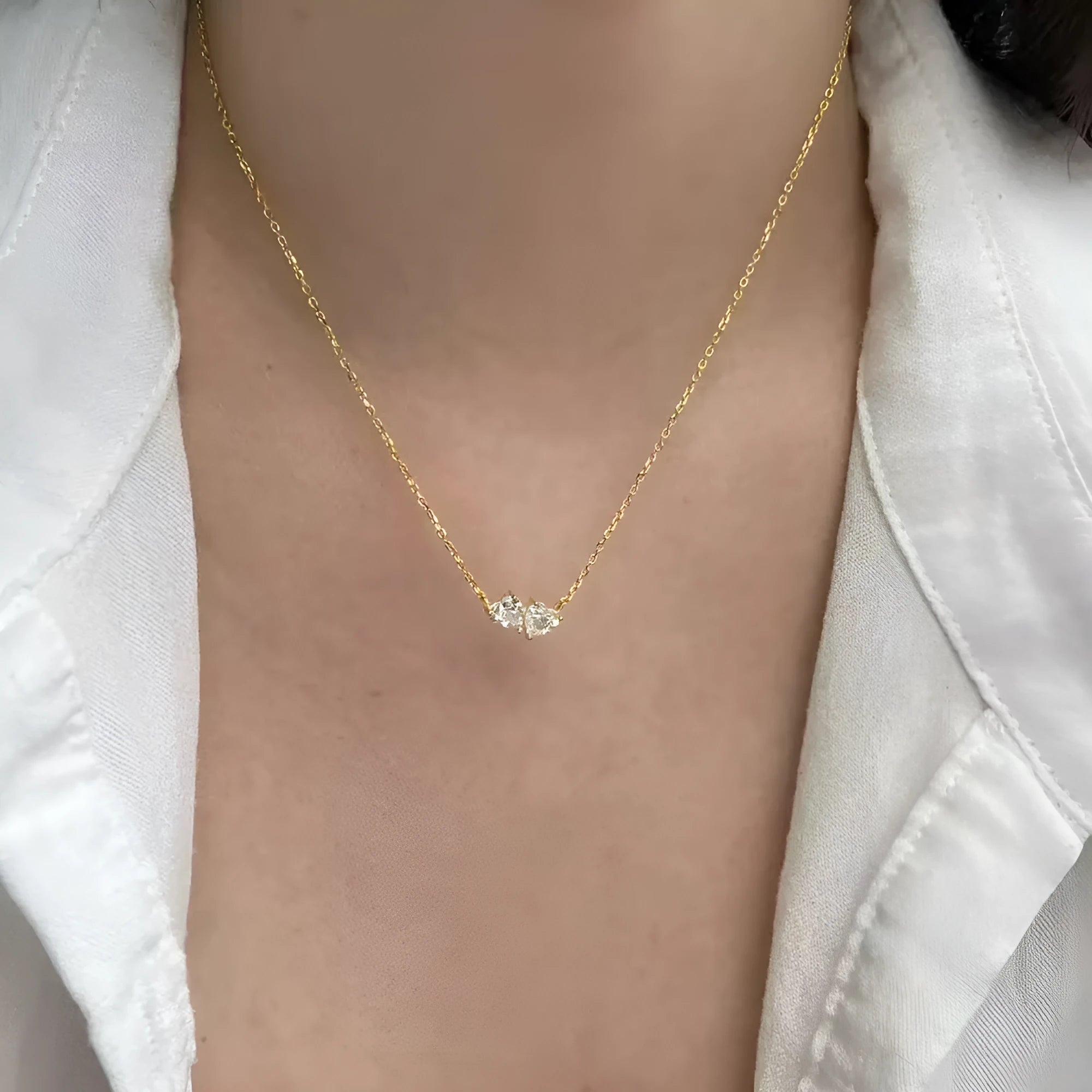 925 silver double love heart pendant necklace electroplated white gold and yellow gold options