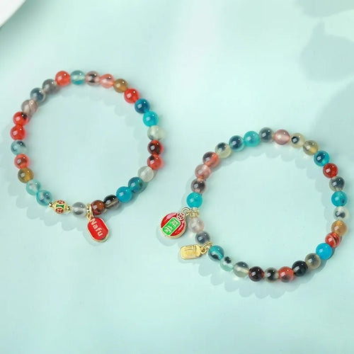 Natural colourful sugar heart agate and copper coin coloured glaze snake bracelet for women with traditional Chinese patterns