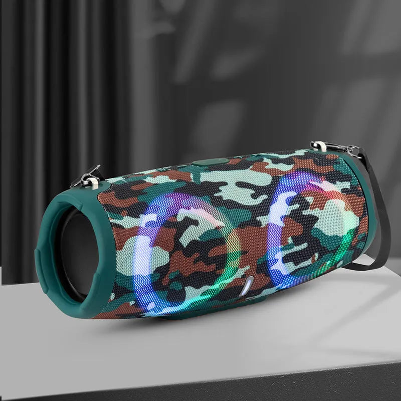 War Drum portable Bluetooth speaker with RGB coloured lights in black colour.