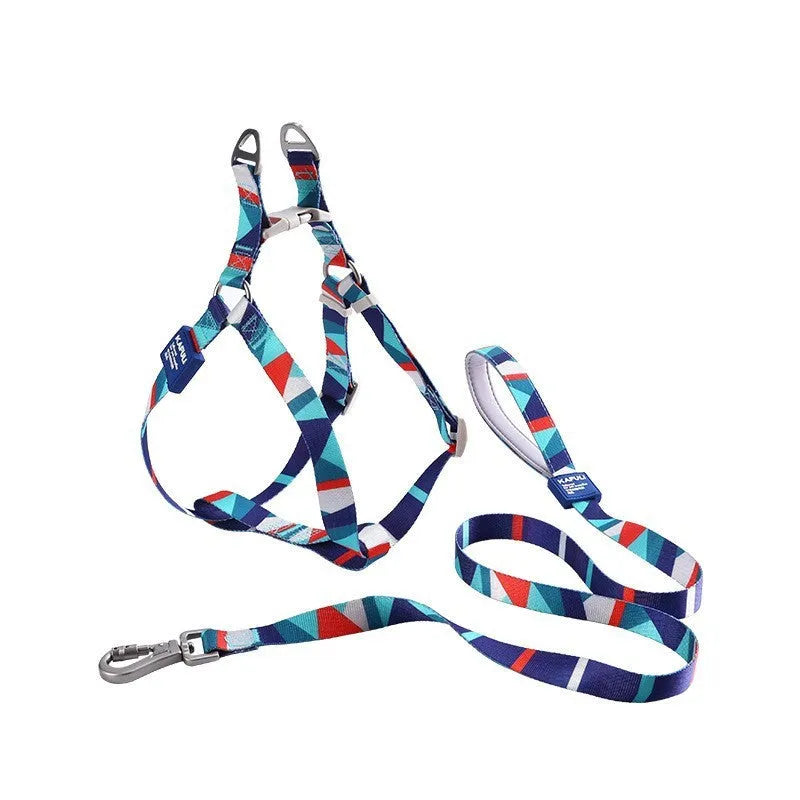 Polyester dog haulage vest and traction rope set in blue colour with size options
