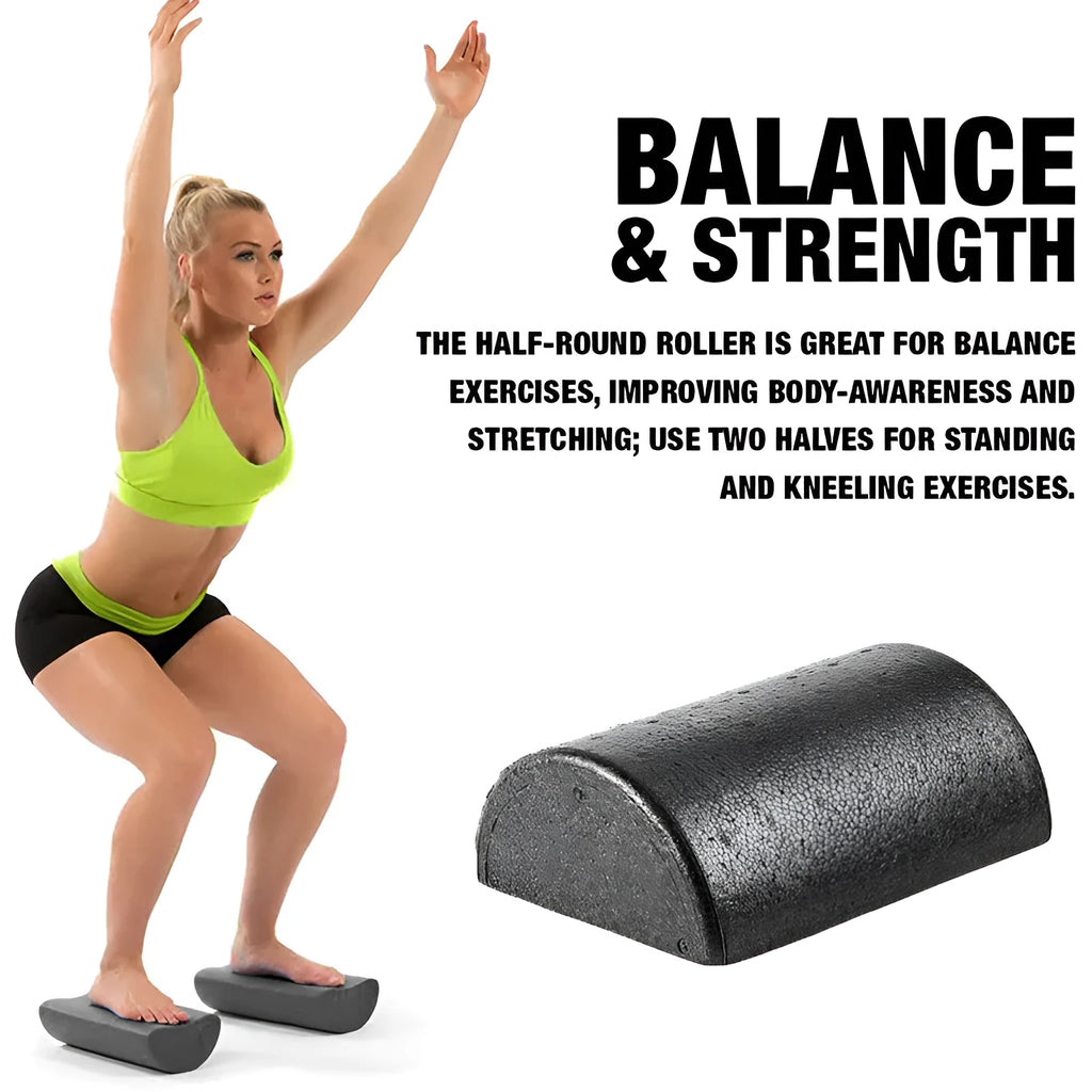 Black semi-circular EPP yoga foam roller 30cm for muscle stretching and fitness exercise