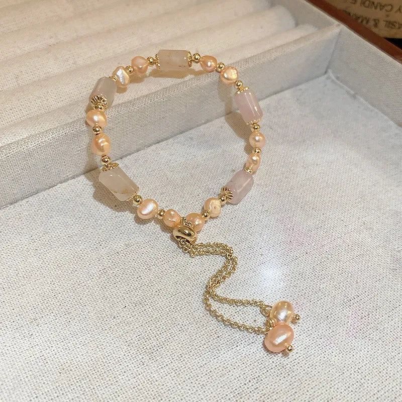 Baroque freshwater pearl bracelet with zircon accents geometric design women's gold colour