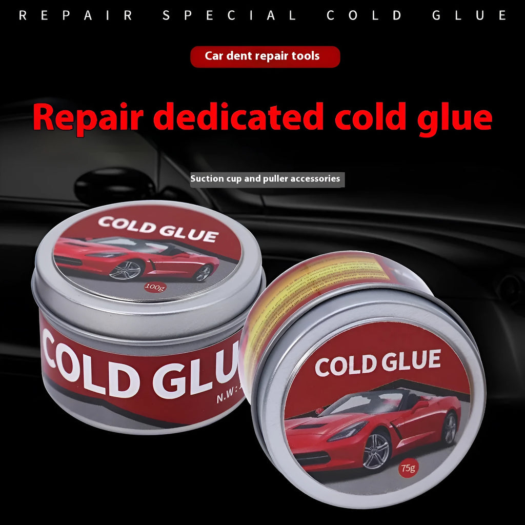 Automobile repair cold glue container showing 75g and 100g size options