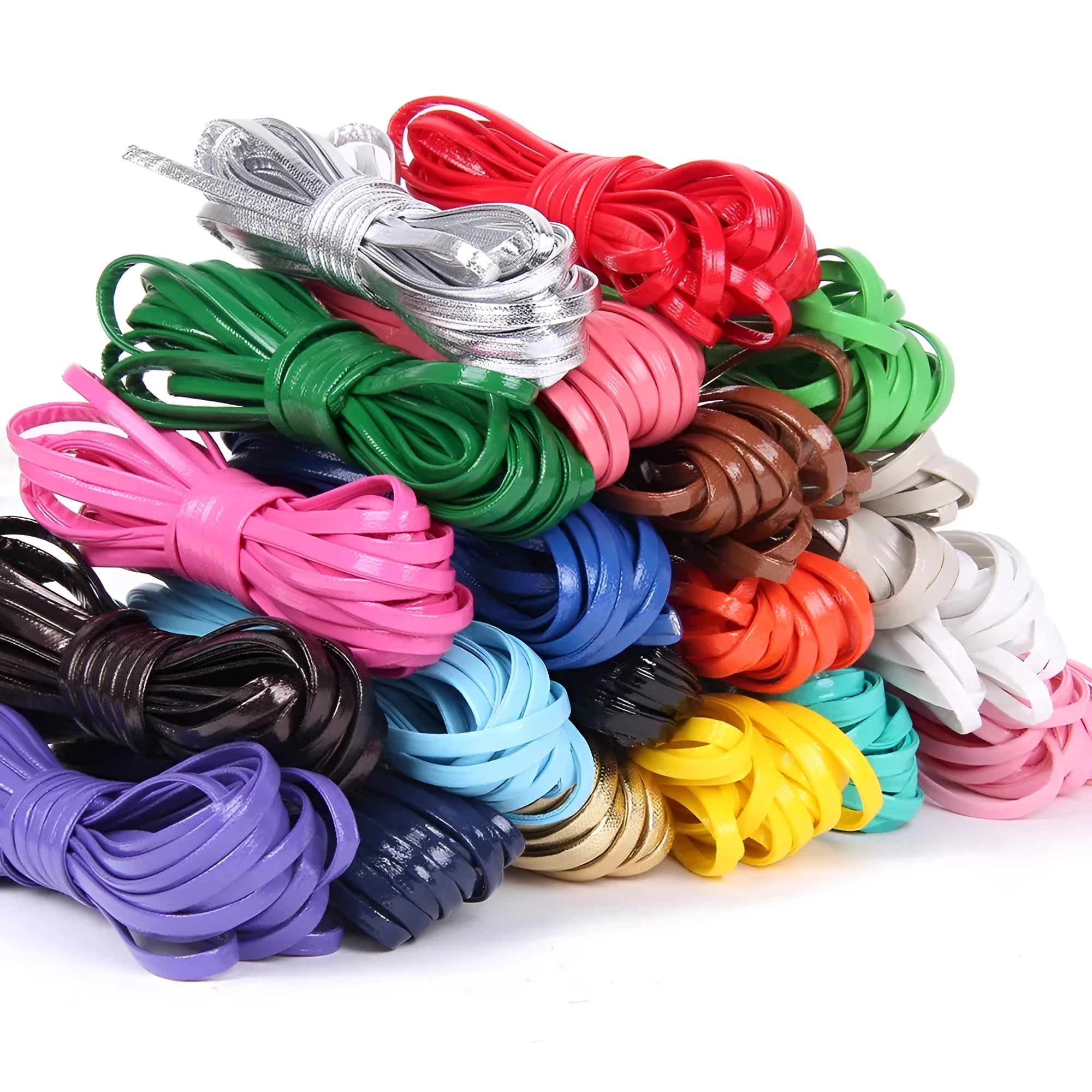 PU leather woven string cord in multiple colours showing different width options for crafting
