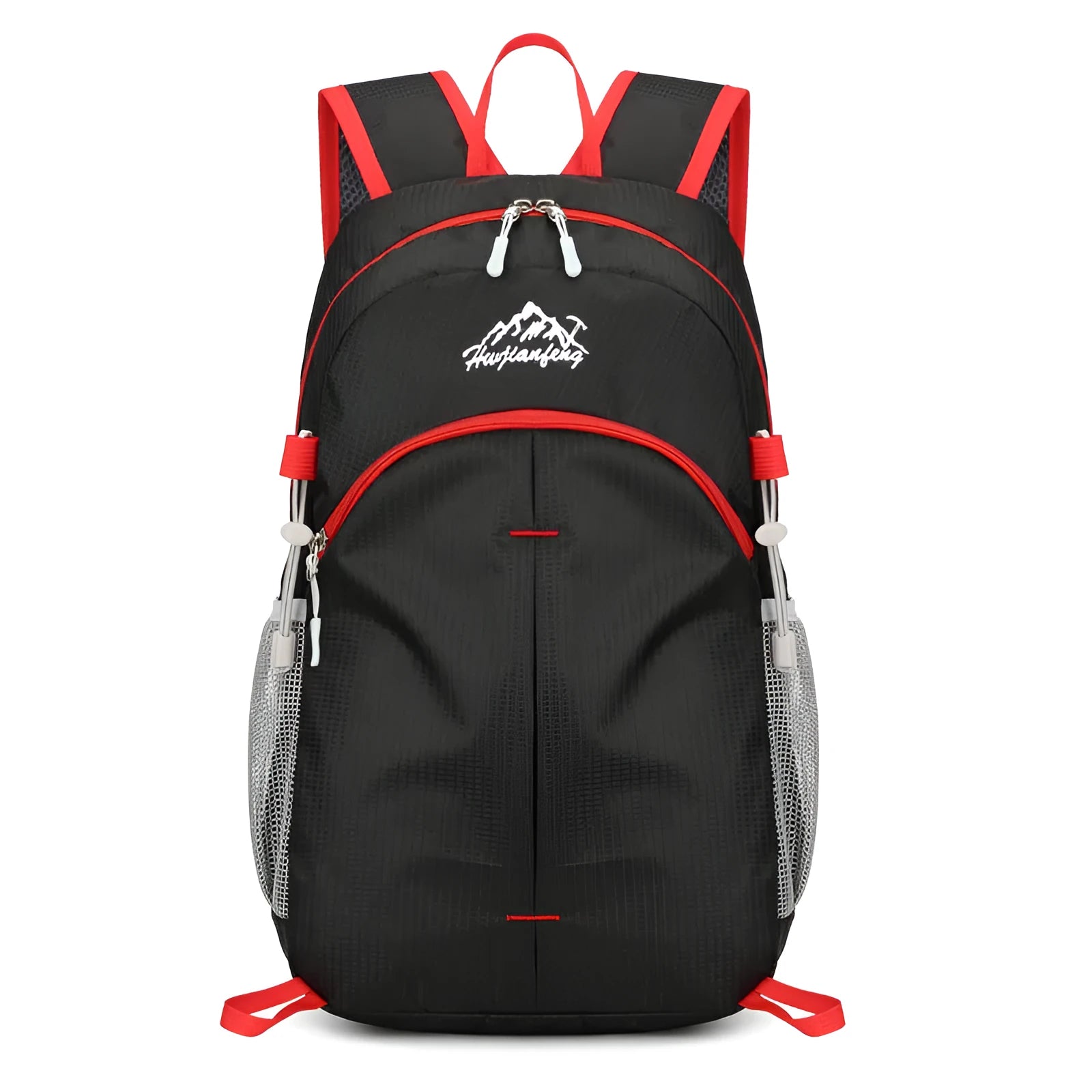 Multi functional outdoor cycling hiking running backpack in black with breathable mesh back panel and adjustable straps