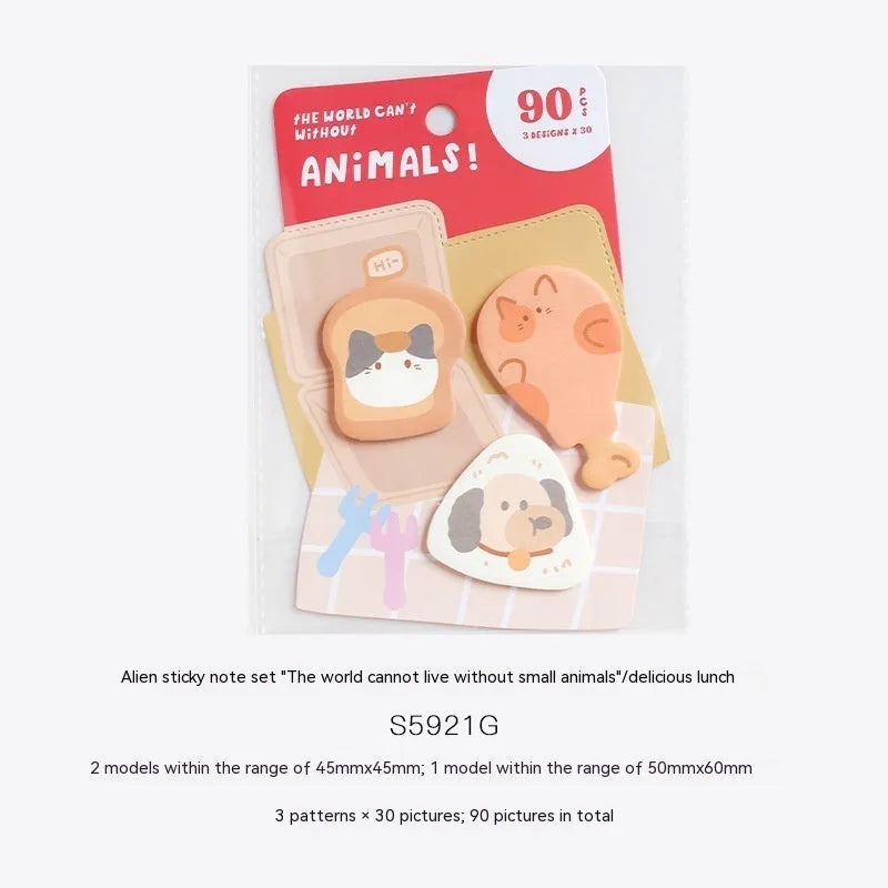 Small animal shaped sticky note set with 90 pages in six colourful cover designs