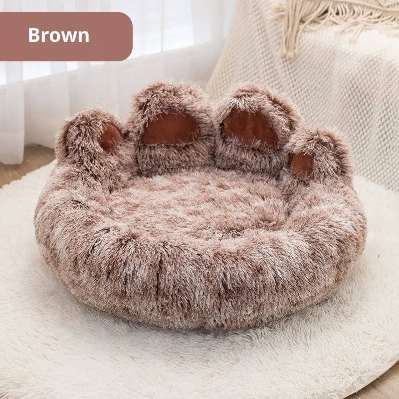 Plush kennel two-color thickened round pet bed for dogs – double silk gray hand-shaped brush nest