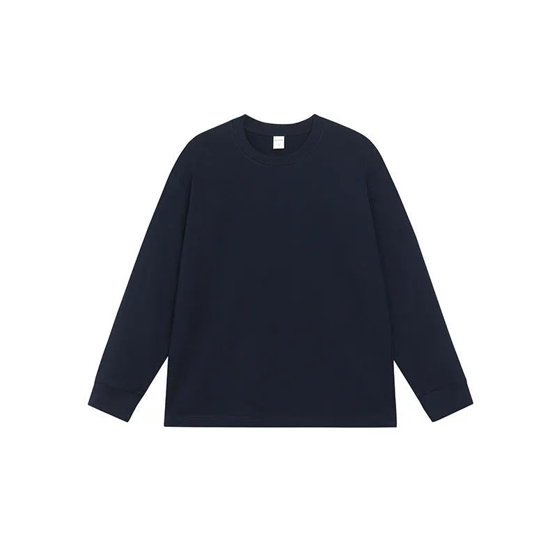 Men's loose fit solid colour cotton long-sleeved T-shirt on a hanger.