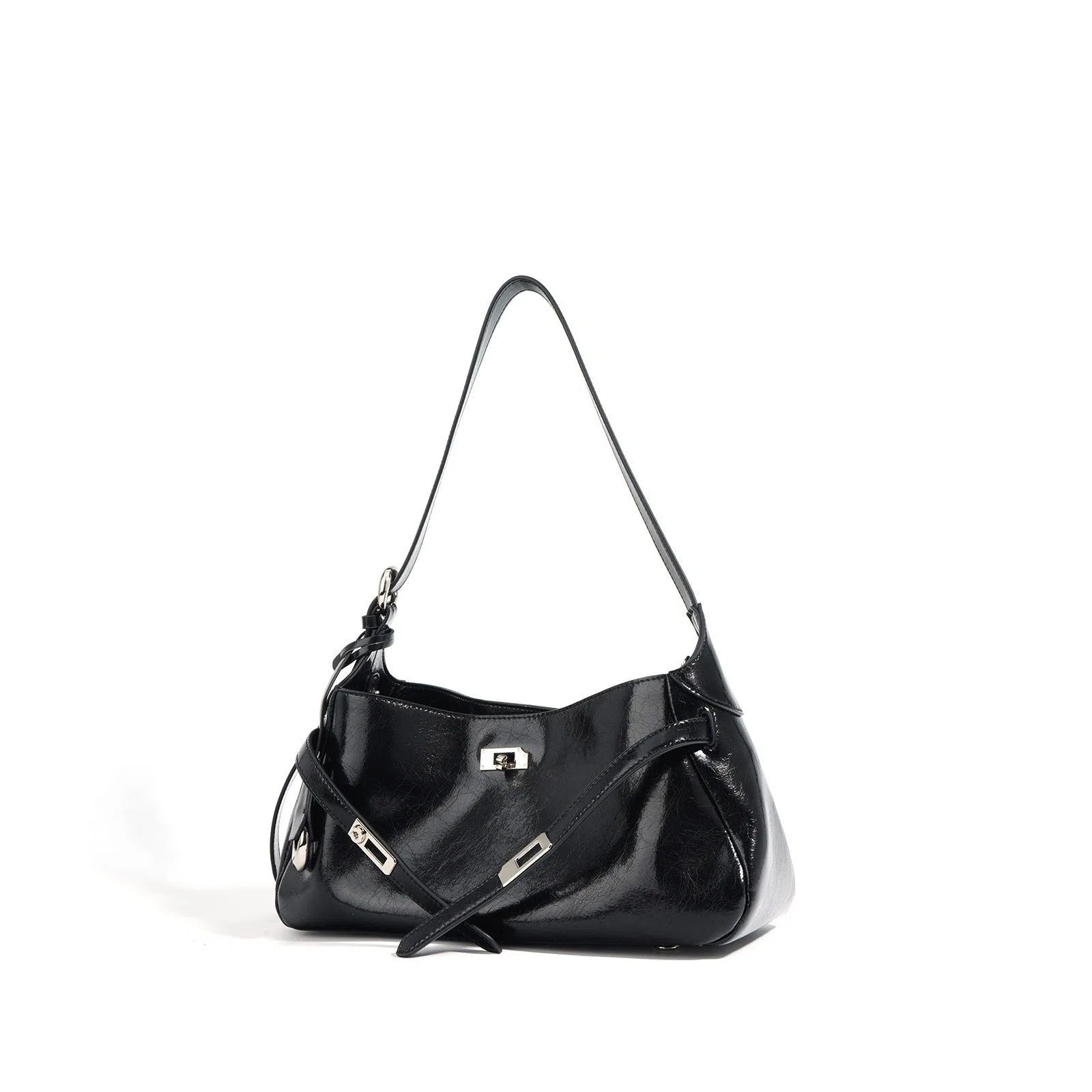 Genuine leather horizontal square crossbody bag with stitching and inner zippered compartment in brown
